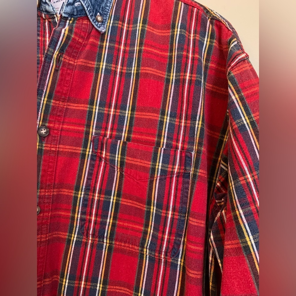 Vintage American Eagle Outfitters Shirt Mens L Plaid Denim Collar Button Up 90s - Picture 4 of 7